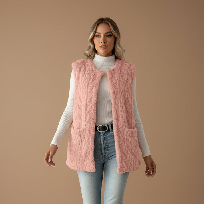 Gilet Femme en Polaire Douce – Motif Losange Double Face