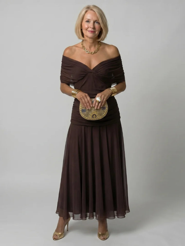 Robe Femme Maxi Chiffon – Imprimé Col V Manches Courtes
