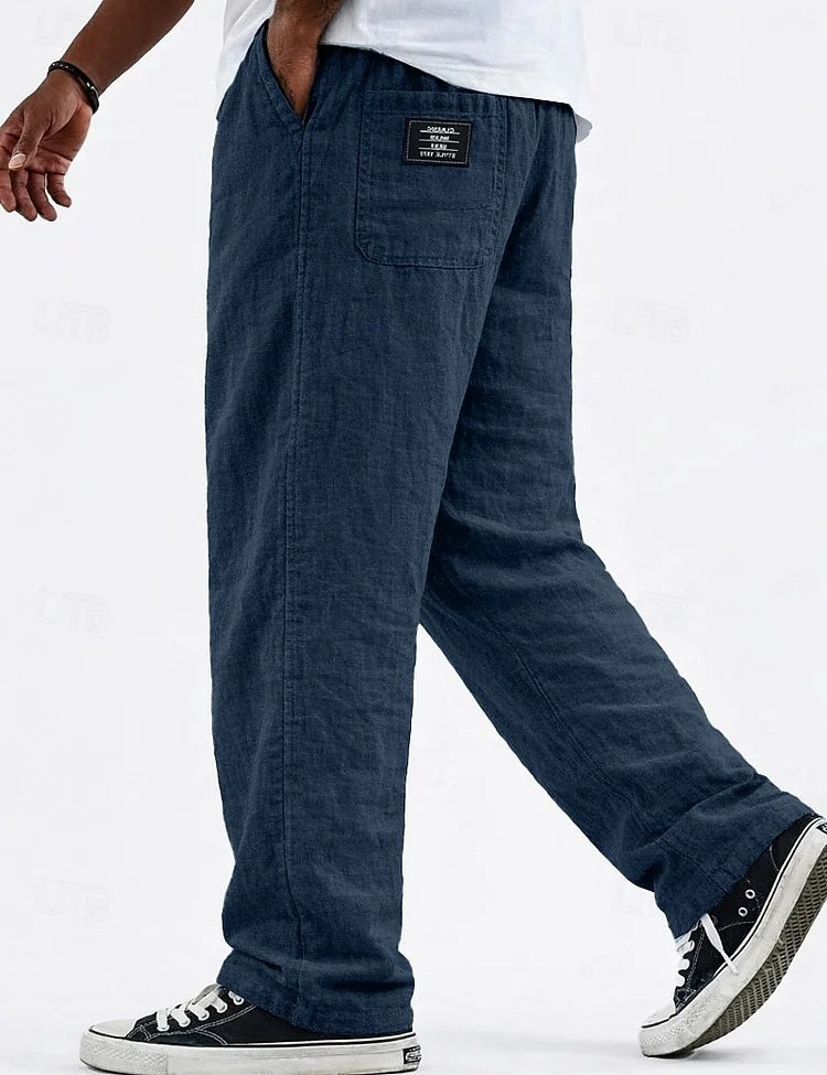 Pantalon Large Homme Coton-Lin – Coupe Ample à Taille Cordon