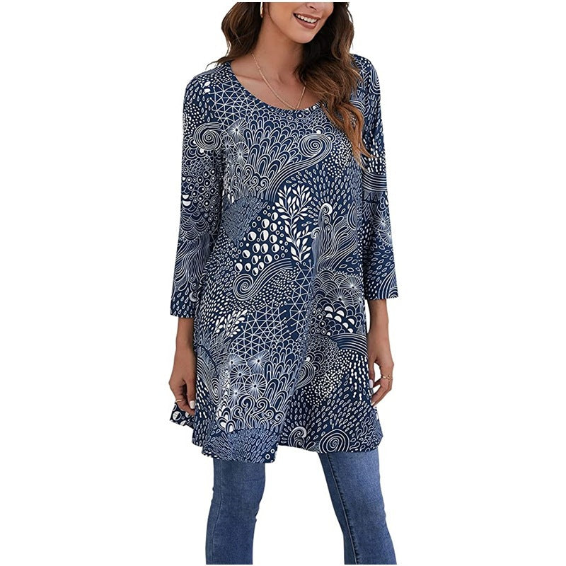 T-shirt donna a fiori – maniche tre quarti fluide, taglio ampio