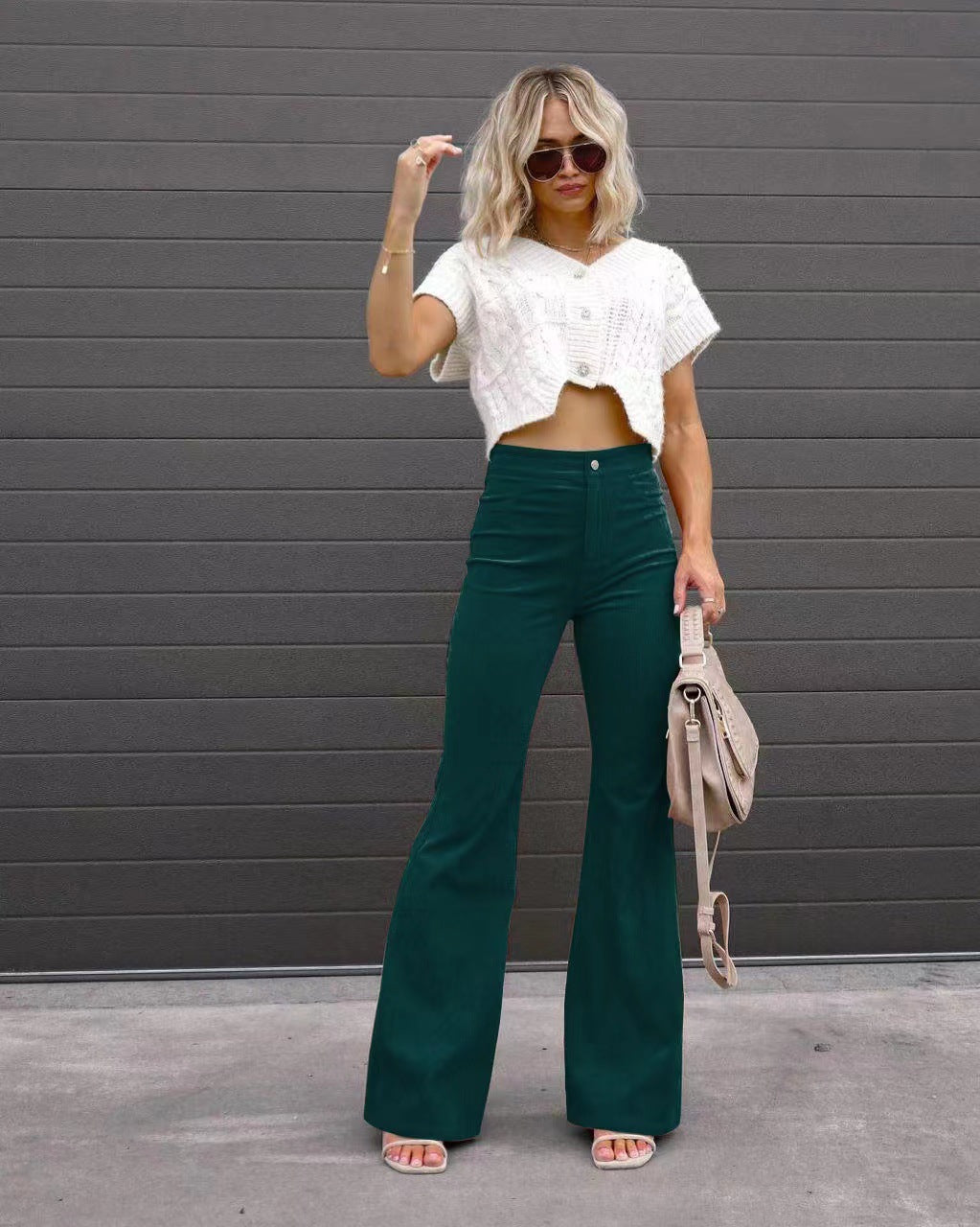 Damen Flare Hose mit Rippenstruktur – Eng anliegender Schnitt, mittelhoher Bund