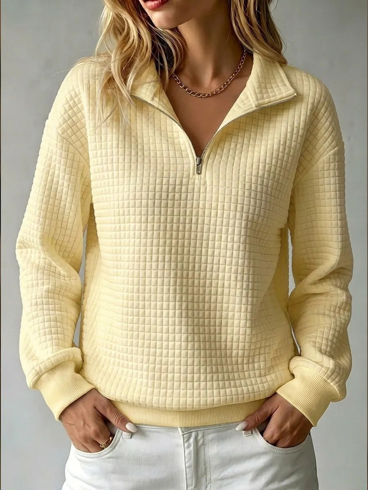 Damen-Sweatshirt mit Stehkragen und Reißverschluss – Wabenstruktur