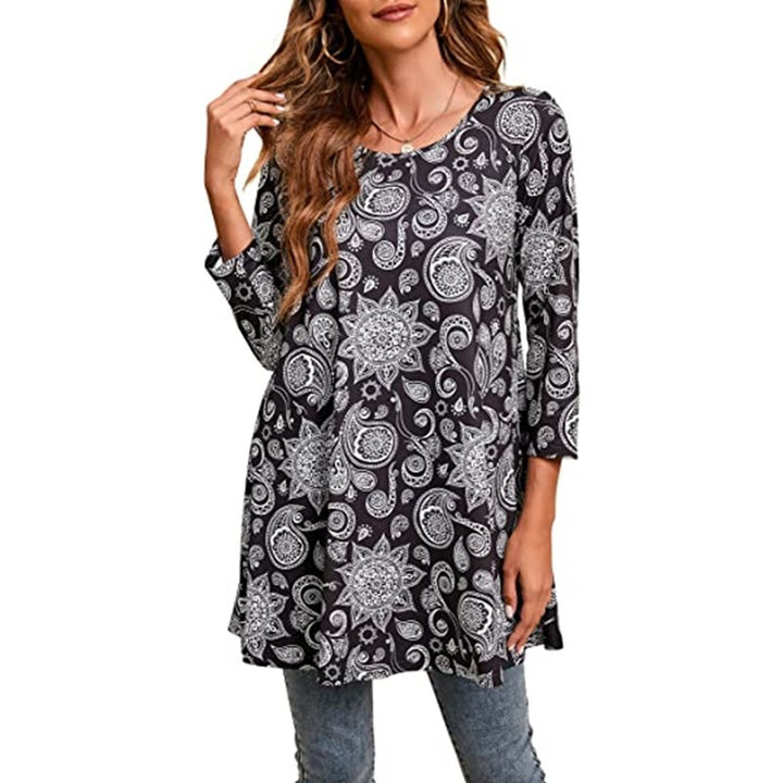 T-shirt donna a fiori – maniche tre quarti fluide, taglio ampio