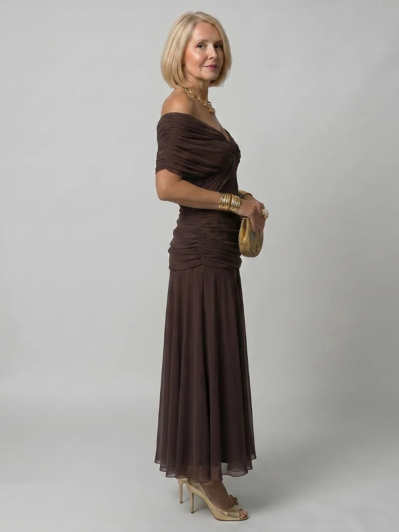 Robe Femme Maxi Chiffon – Imprimé Col V Manches Courtes