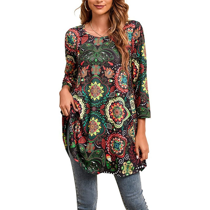 T-shirt donna a fiori – maniche tre quarti fluide, taglio ampio