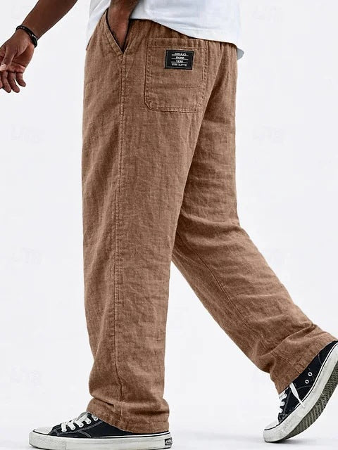 Pantalon Large Homme Coton-Lin – Coupe Ample à Taille Cordon