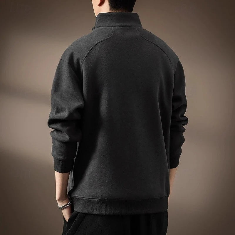 Sweatshirt til mænd i bomuld – halv lynlås, varm foring, afslappet pasform