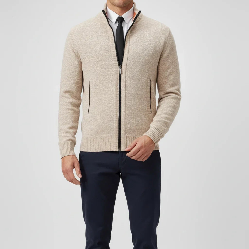 Cardigan Homme en Coton – Col Montant, Coupe Décontractée
