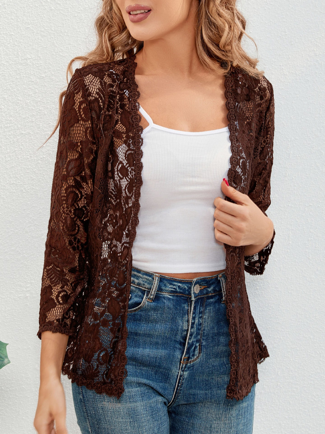 Cardigan donna in pizzo trasparente – Apertura facile, leggero