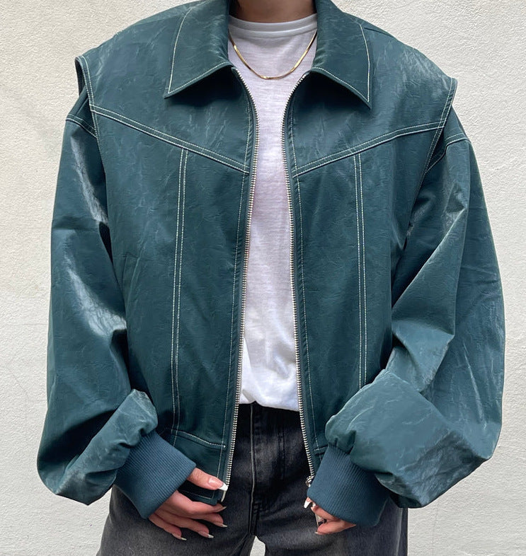 Veste Femme Motard Moto – Coupe Loose à Col Revers Zippé