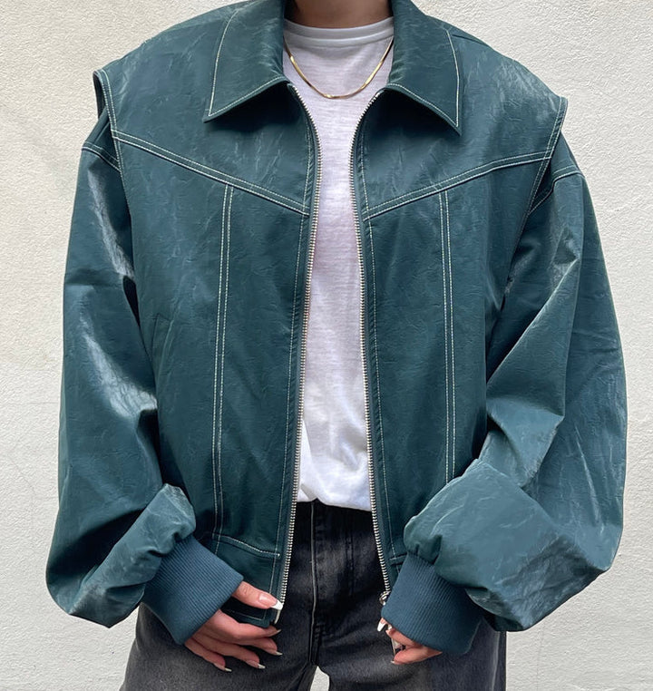 Veste Femme Motard Moto – Coupe Loose à Col Revers Zippé