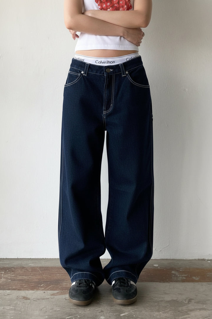 Pantalon Femme Large – Détail Poche Vintage Coupe Décontractée