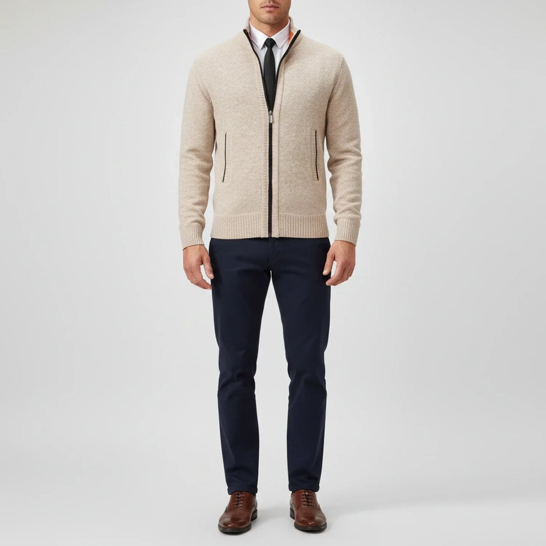 Cardigan Homme en Coton – Col Montant, Coupe Décontractée