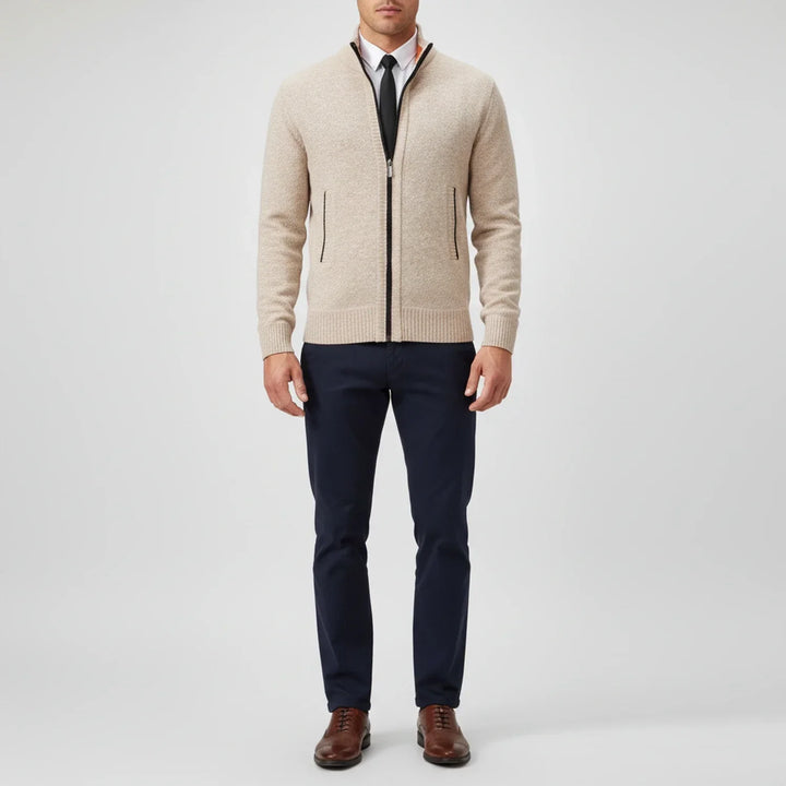 Cardigan Homme en Coton – Col Montant, Coupe Décontractée