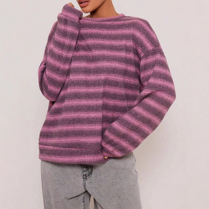 Pull Femme à Rayures en Maille – Col Rond Ample
