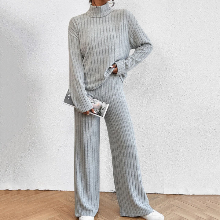 Ensemble Deux Pièces Femme en Maille – Pull Col Roulé et Pantalon Large