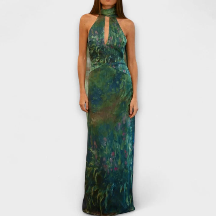 Langärmloses Damenkleid mit freiem Rücken – ausgestelltes Design mit Schleifendetail