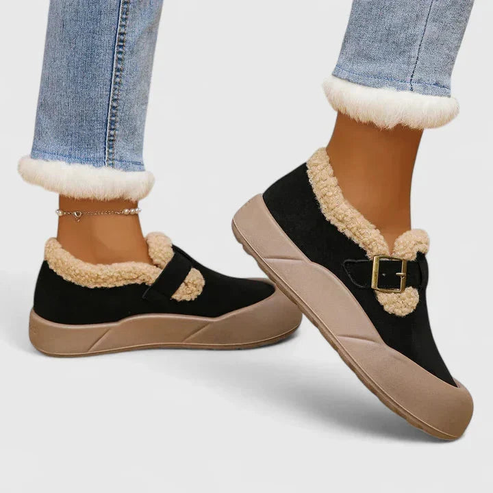 Gefütterte Damen-Clogs aus Fleece – dekorative Schnalle