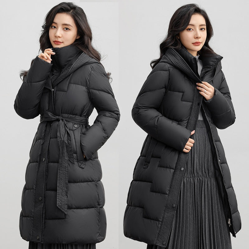 Manteau Femme à Capuche Ceinturé – Puffer Longueur Mi-longue