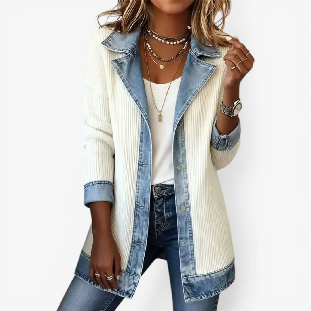 Damen-Patchworkmantel mit Reverskragen – taillierter Schnitt im Retro-Stil