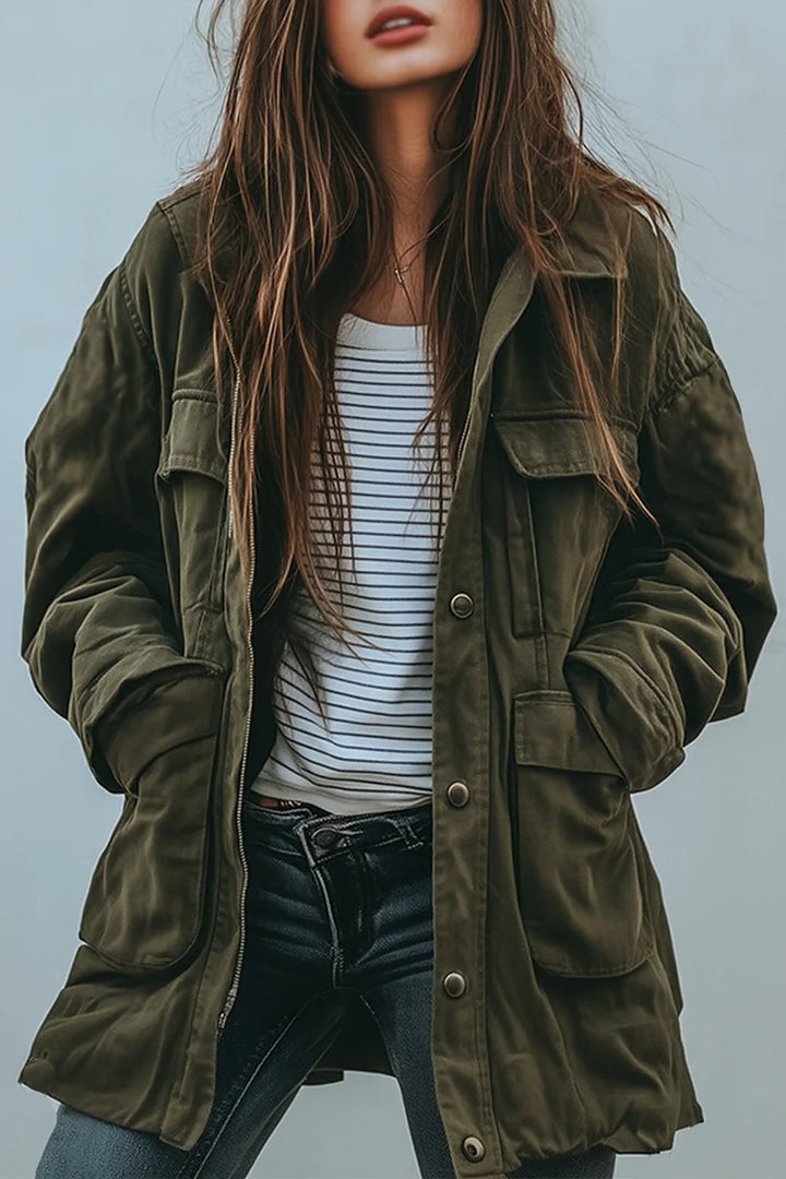 Veste Femme Windbreaker Utility – Col Amovible, Coupe Loose
