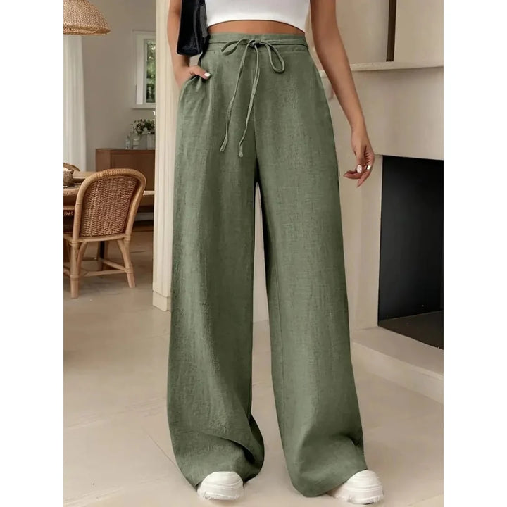 Pantalon Large Femme – Coupe Décontractée Taille Cordon et Poches