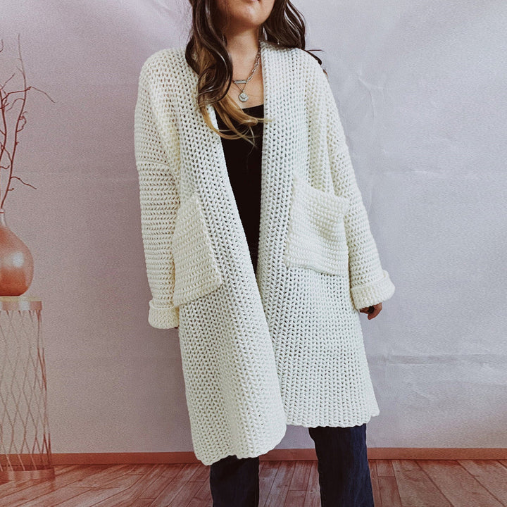 Damen-Weste aus grobem Strick – Oversize-Schnitt mit großen Taschen
