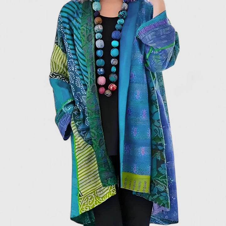 Cardigan Long Femme Mélange Lin Coton – Patchwork Décontracté