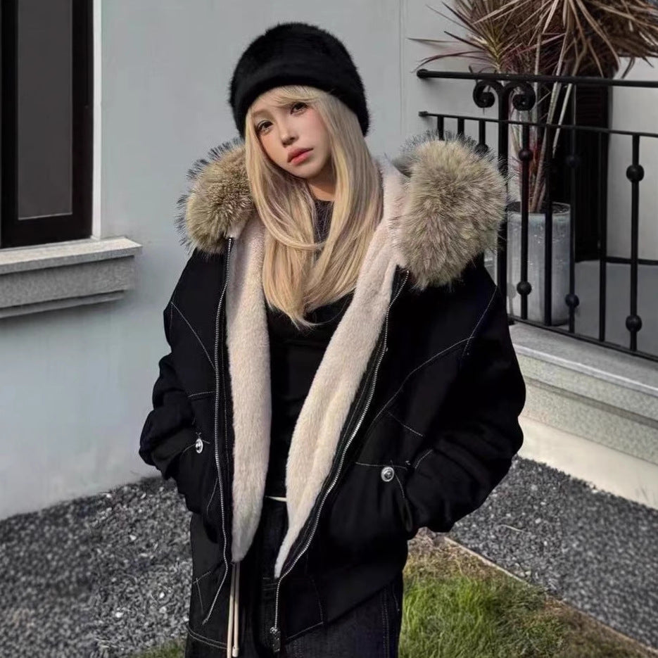 Veste Vintage Unisexe à Col Fourrure – Coupe Régulière Élégante