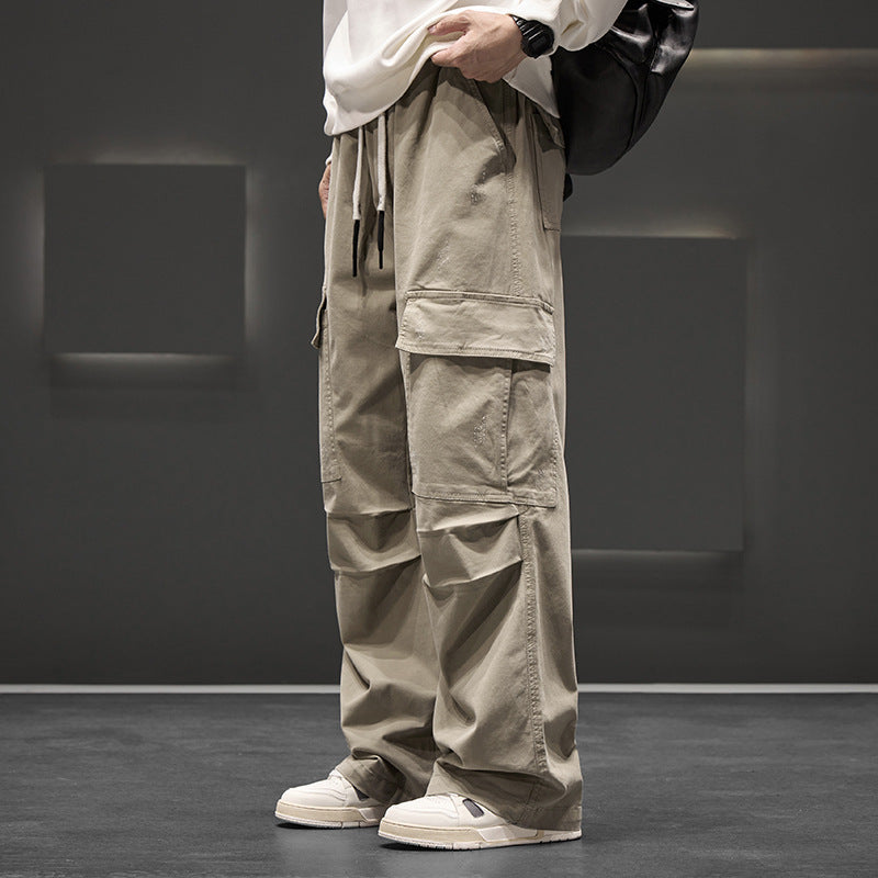 Weite Herren-Cargohose – Leichter, strukturierter Stoff mit elastischem Bund