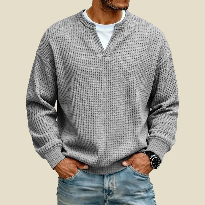 Sweatshirt Homme Maille Gaufrée – Coupe Décontractée Col V