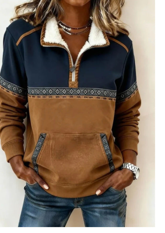 Pull Femme Demi-Zip Loose – Détail Poche 3D