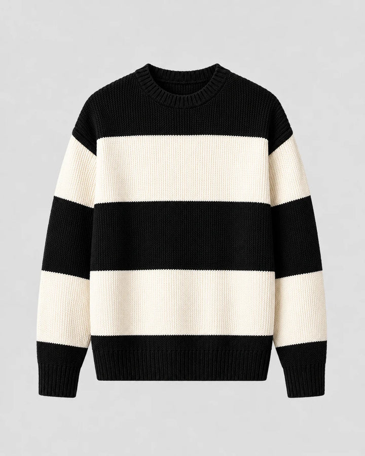 Unisex-sweater med striber, løs pasform og rund hals - afslappet stil