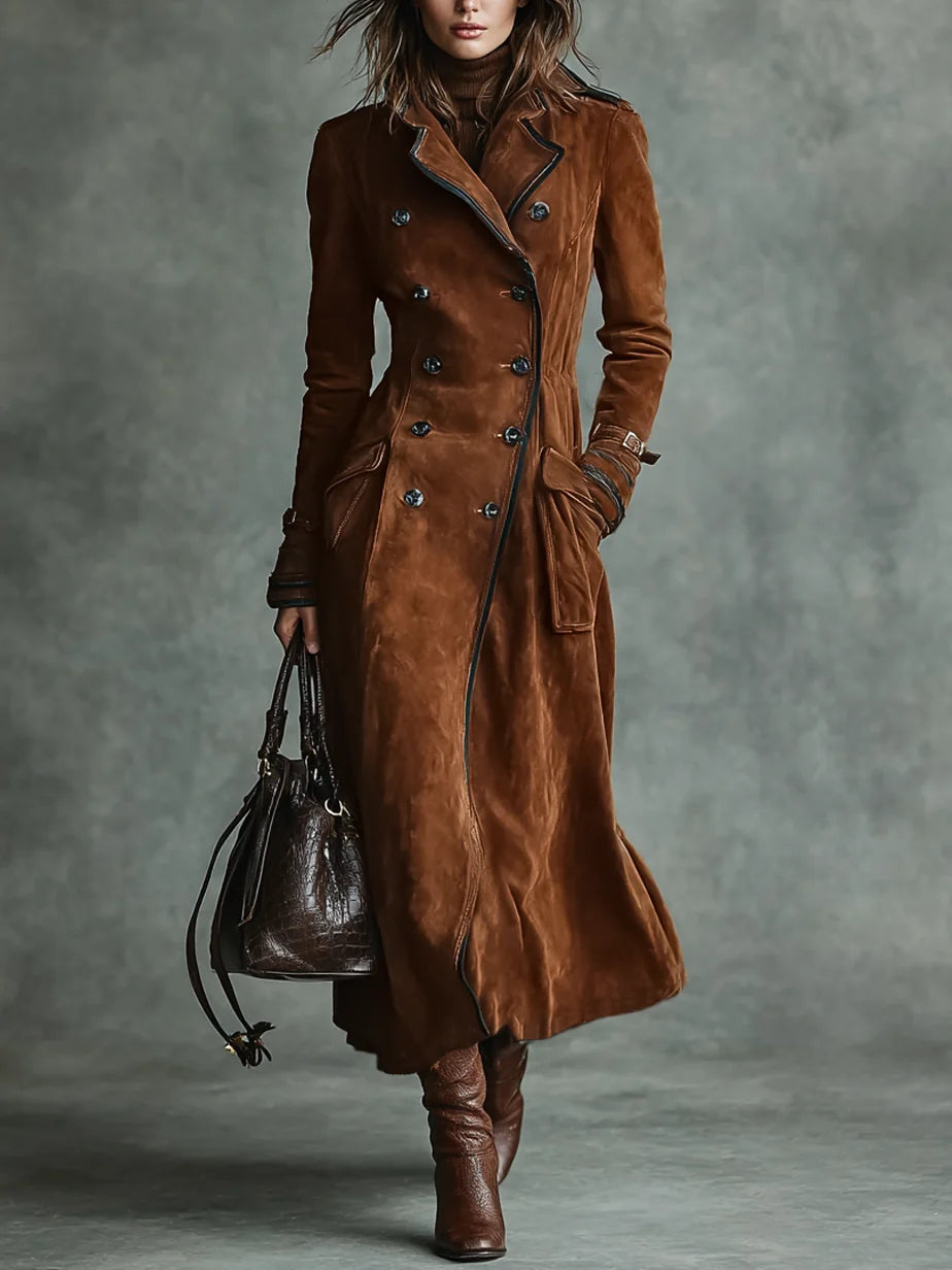 Langer Damenmantel aus Velourslederimitat – Moderne Silhouette mit Revers