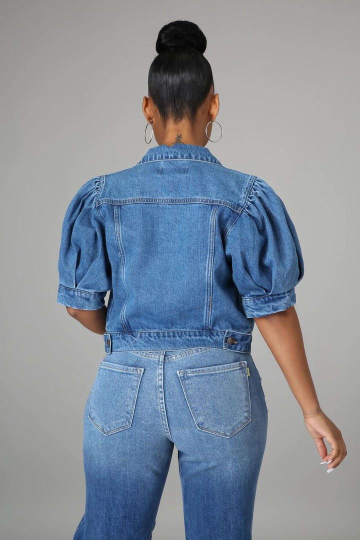 Jas van denim Dames – driekwartmouwen met pofeffect