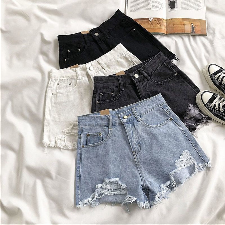 Shorts in Jean for Women High Waist – Wide Cut Distressed Effect