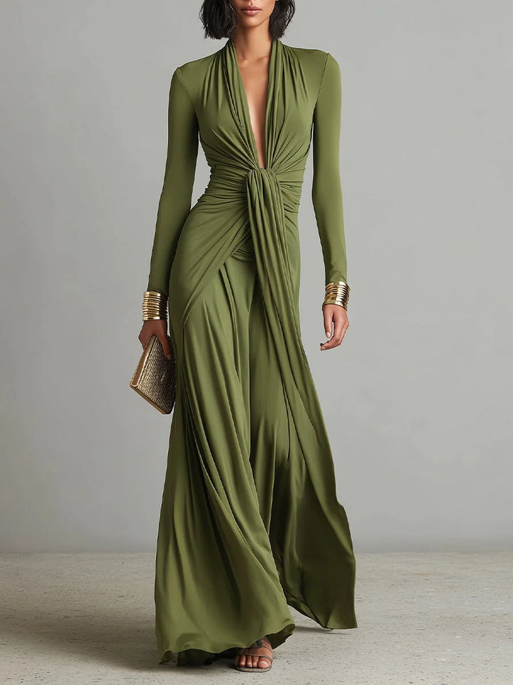 Texturiertes, langes Maxi-Kleid für Damen – elegante Silhouette im französischen Stil