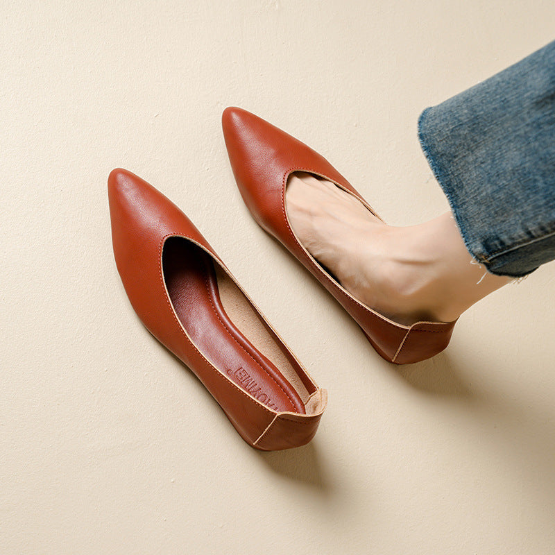 Escarpins Femme Cuir – Bout Pointu Talon Épais Confort