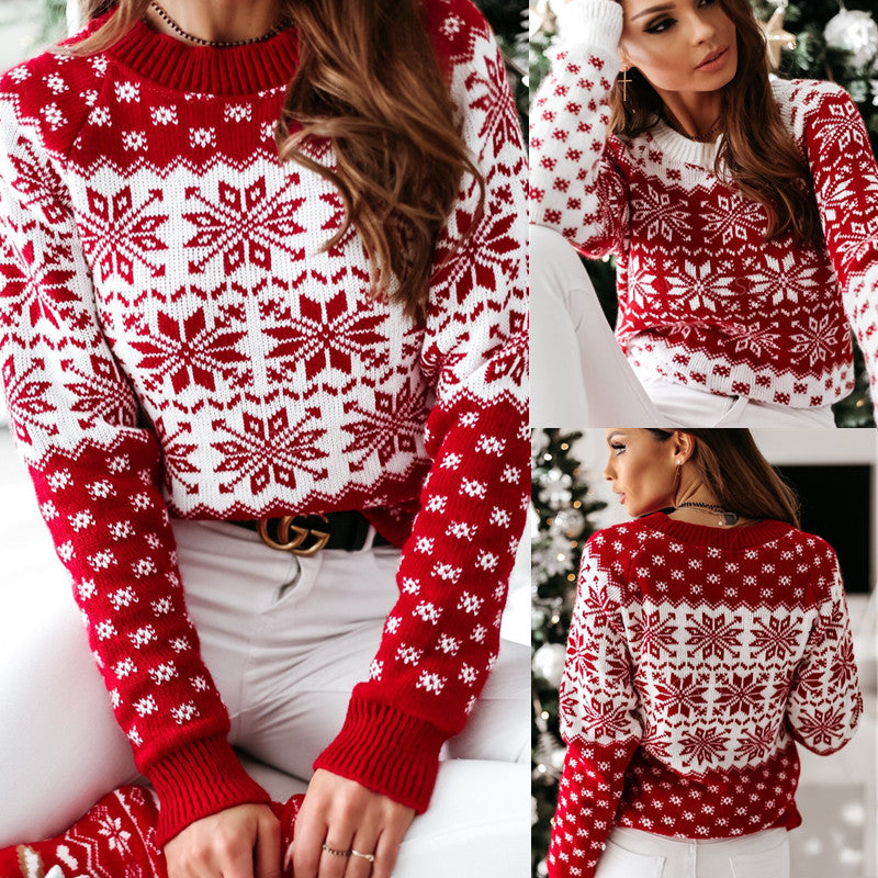 Pull Femme Motif Flocon de Neige – Tricot Nordique Classique