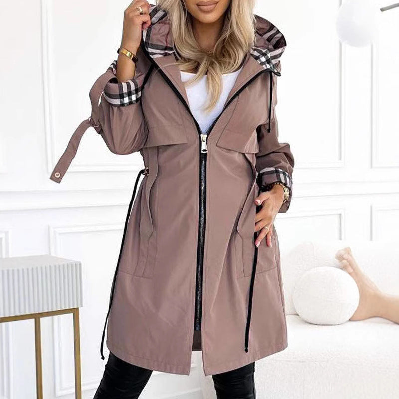 Manteau Femme à Carreaux – Capuche, Chenille Coton Bio, Coupe Courte