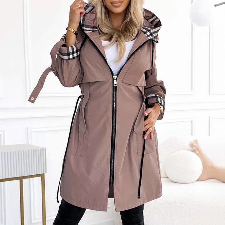 Manteau Femme à Carreaux – Capuche, Chenille Coton Bio, Coupe Courte