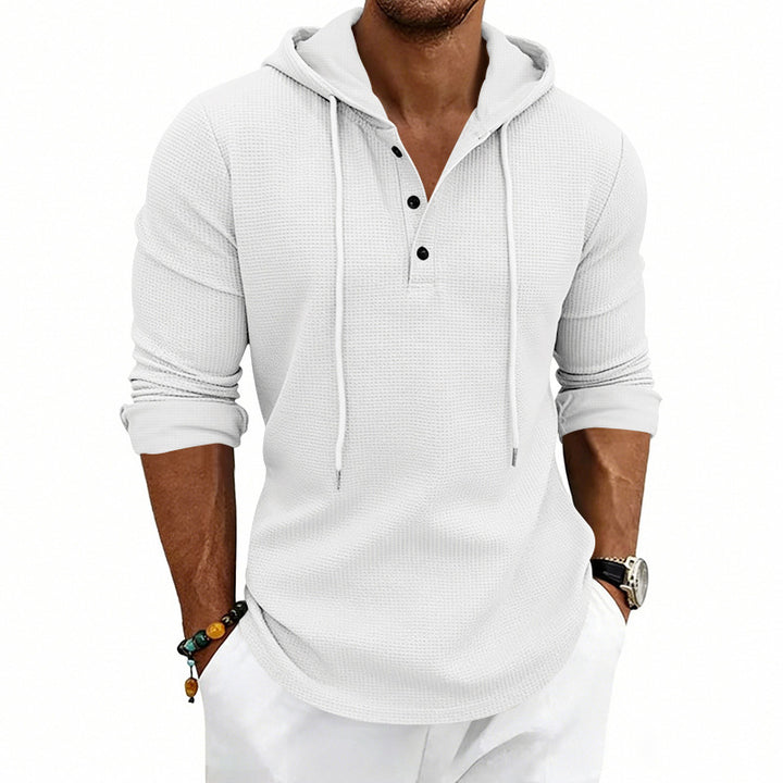 Henley-sweatshirt til mænd med afslappet pasform - retrostil og lange ærmer