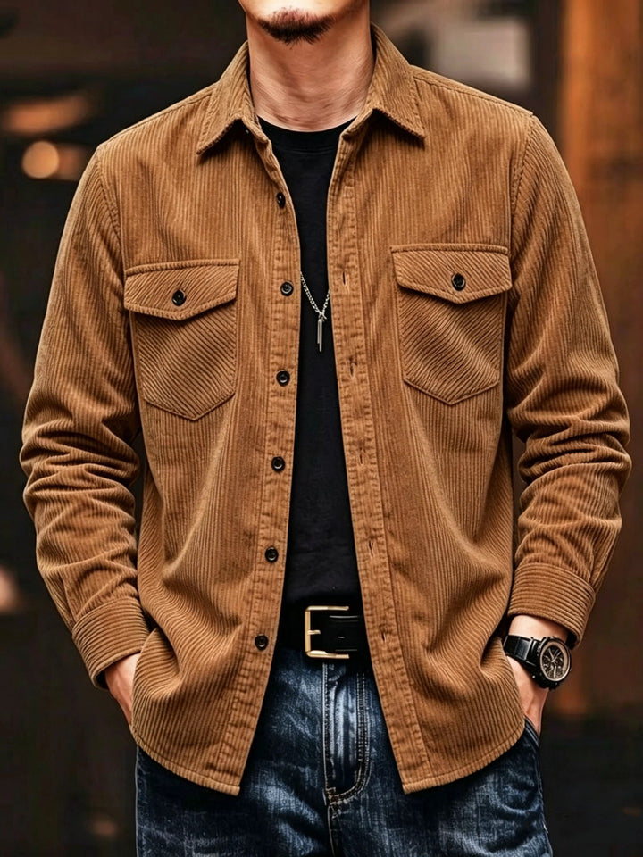 Veste Homme Effet Velours Côtelé – Coupe Ajustée à Col Revers