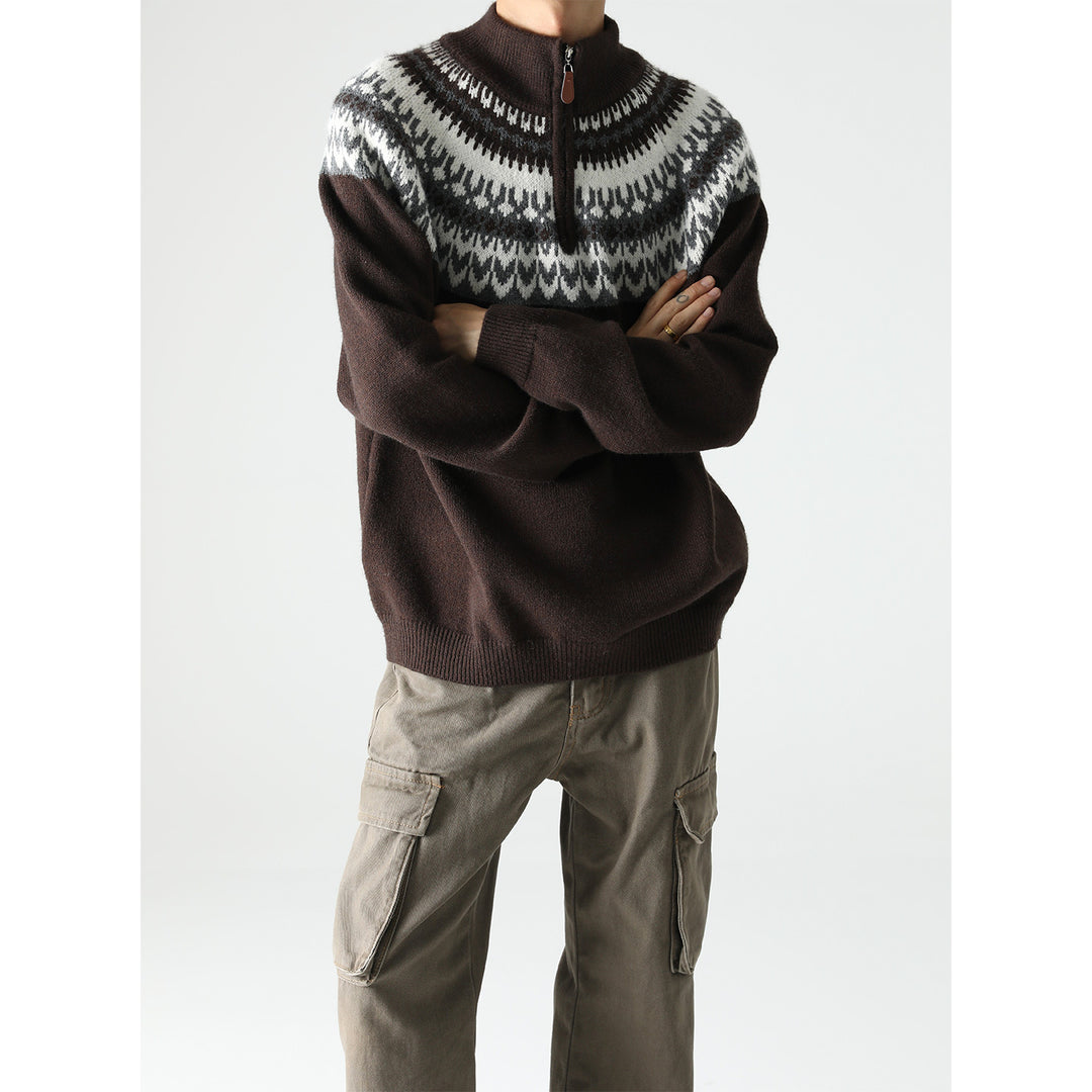 Retro-Herren-Pullover mit Reißverschlusskragen – lässige Strickwaren