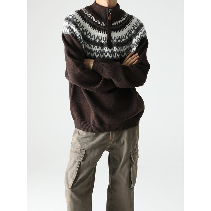 Retro-Herren-Pullover mit Reißverschlusskragen – lässige Strickwaren