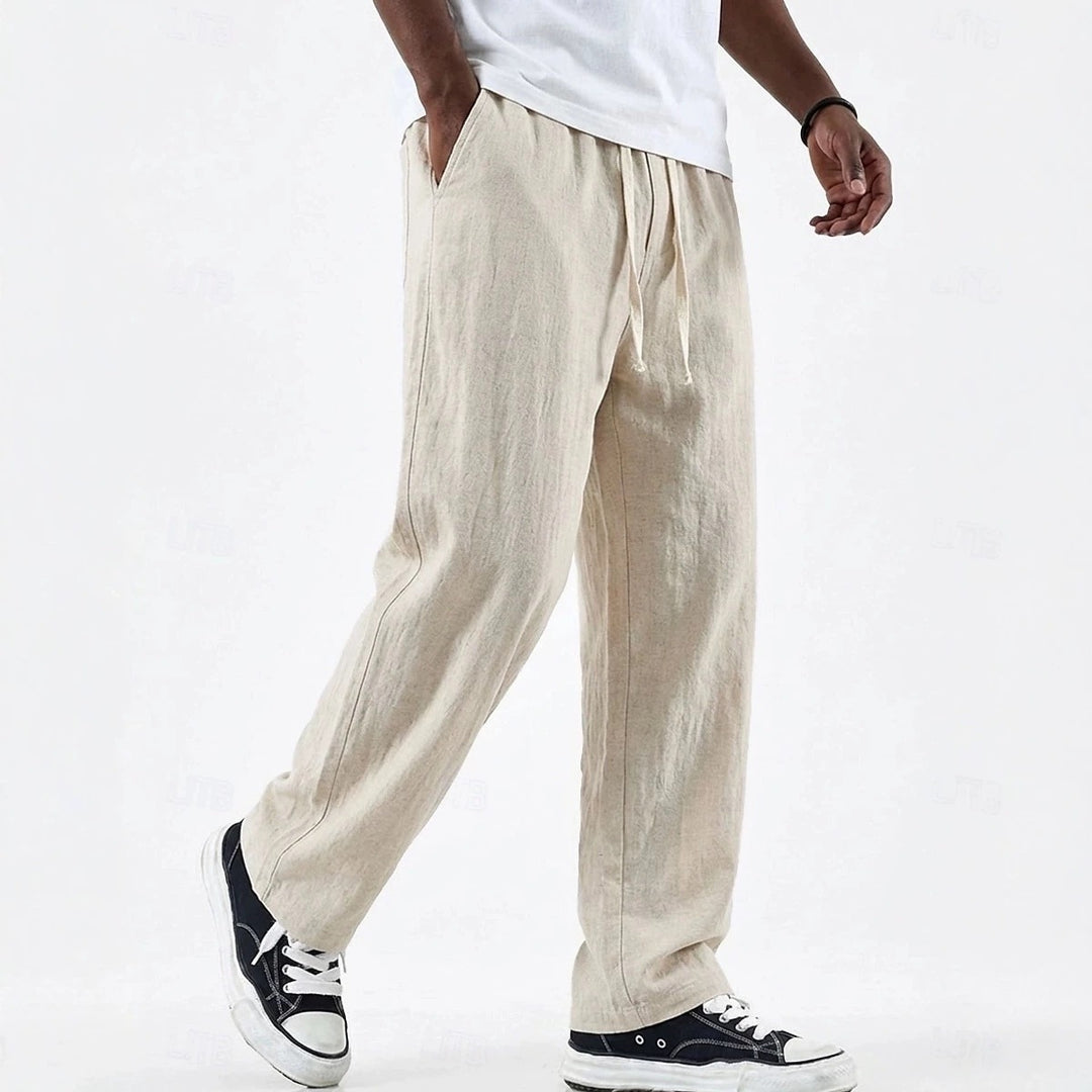 Pantalon Large Homme Coton-Lin – Coupe Ample à Taille Cordon
