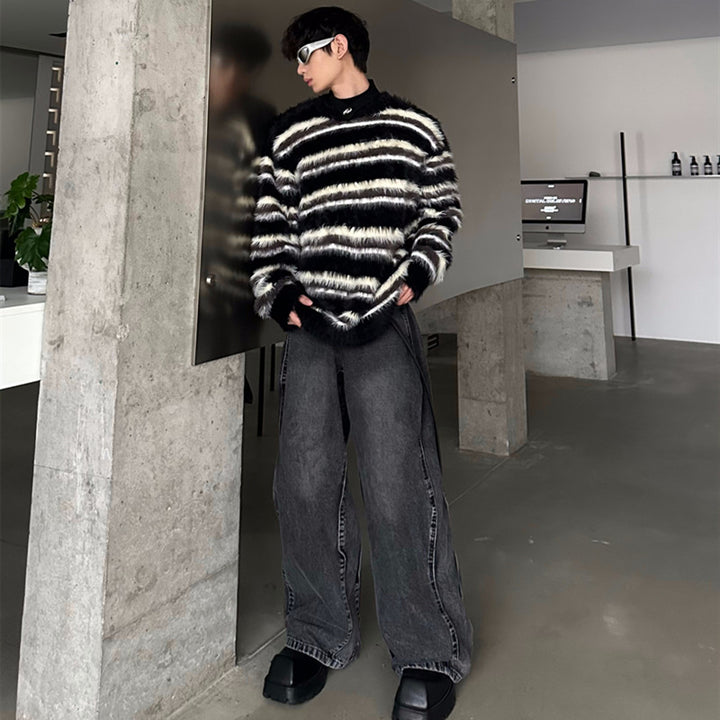 Pull Homme en Maille – Coupe Large à Rayures Modernes