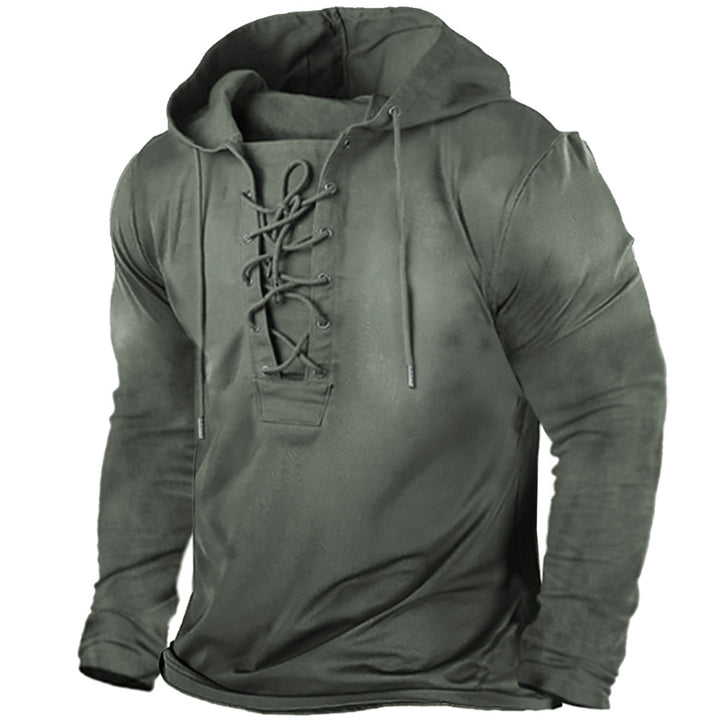 Herren-T-Shirt mit Kapuze und Schnürung – Langarm, lässiger Schnitt