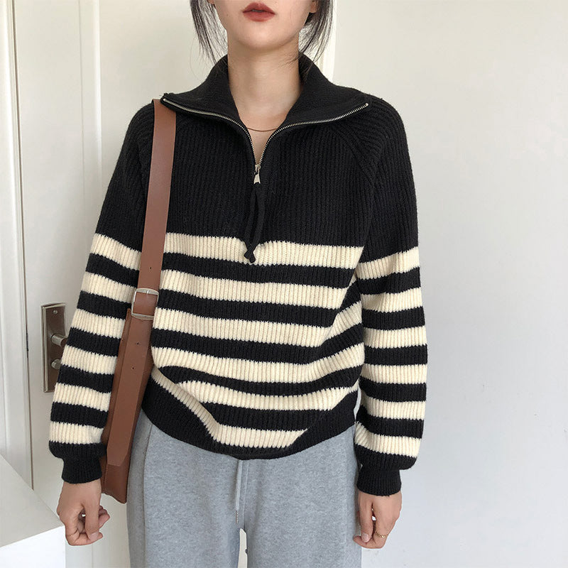 Gilet Femme à Rayures – Maille Souple Zippée Coupe Ample