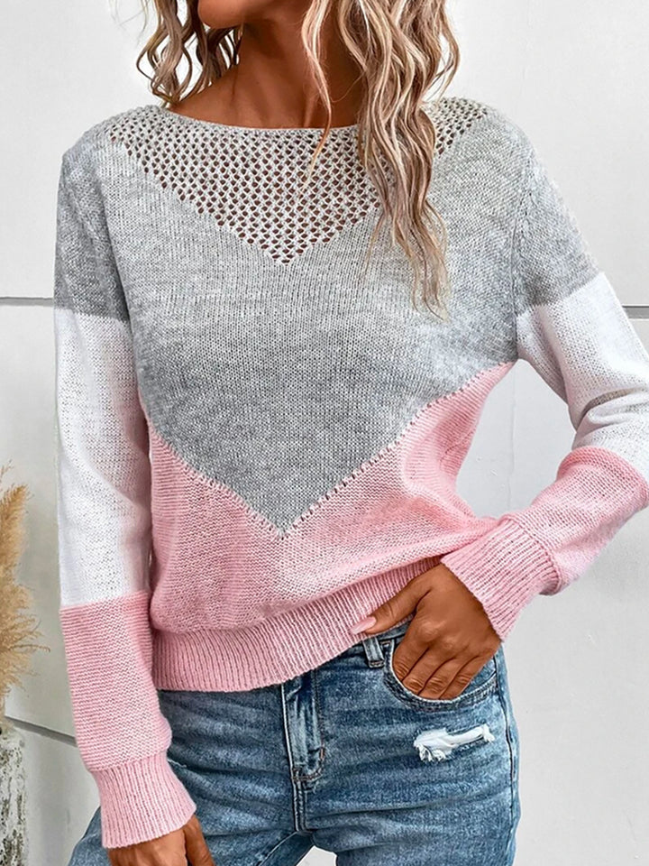 Pull Femme en Maille – Motif Colorblock Contrasté